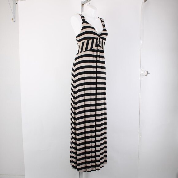 Carson Kressley Dress Sz L Black Tan Strip Sleeveless Viscose Spandex Dress - Picture 6 of 14